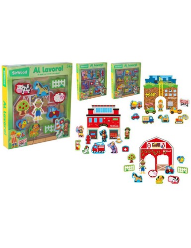 PLAYSET FATTORIA/POMPIERI/CANTIERE IN LEGNO
