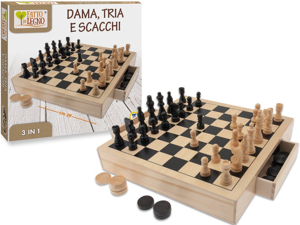DAMA SCACCHI TRIA IN LEGNO