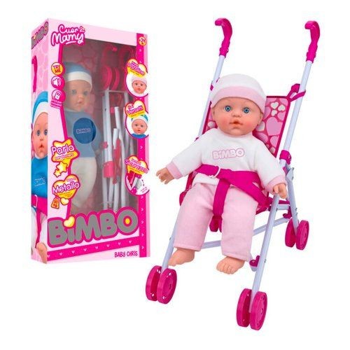 BAMBOLA 41CM CON PASSEGGINO 2 COLORI