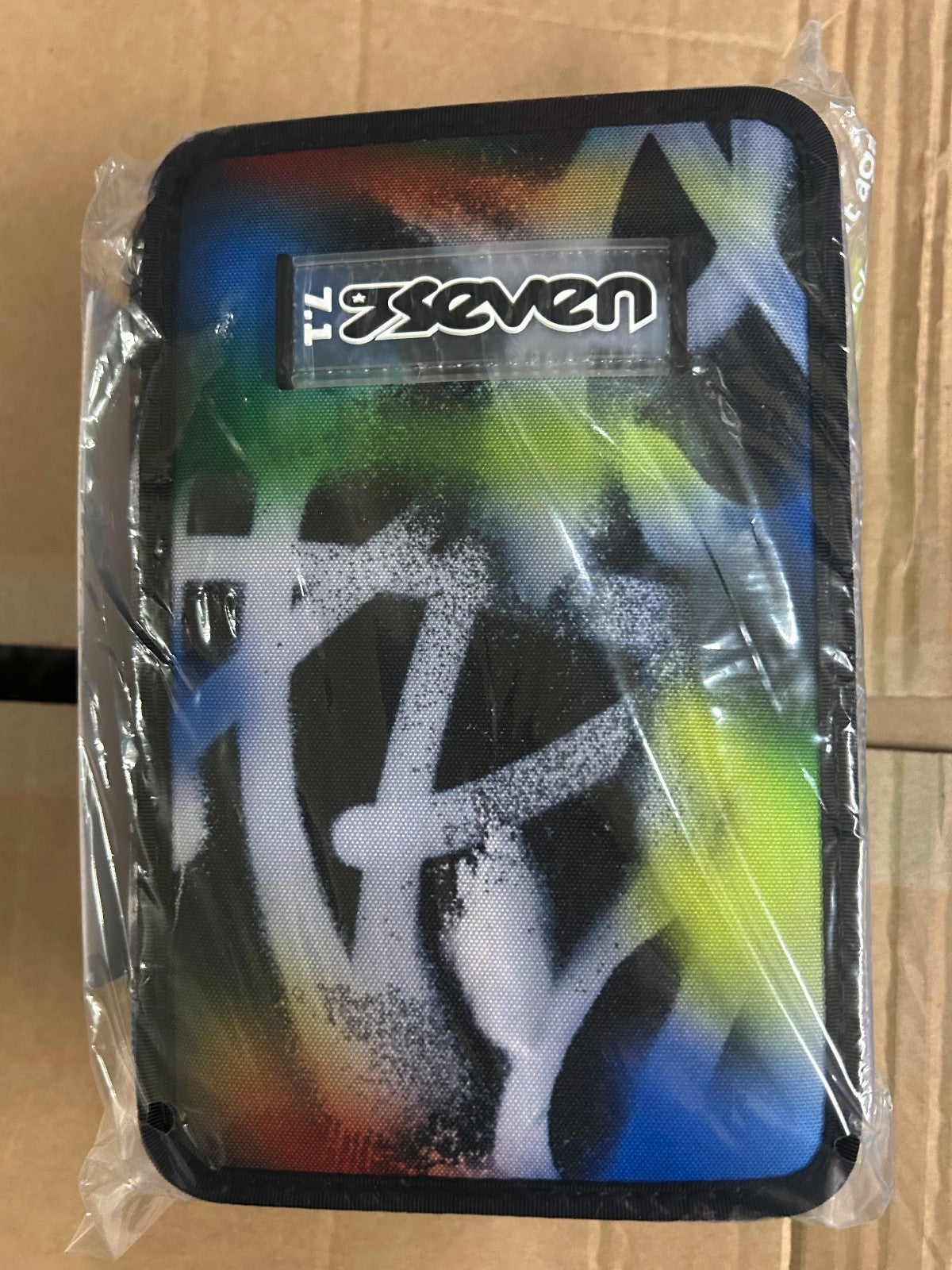 ASTUCCIO 3 ZIP SEVEN BOY CON GRAFFITI E SFUMATURE BLU E VERDI