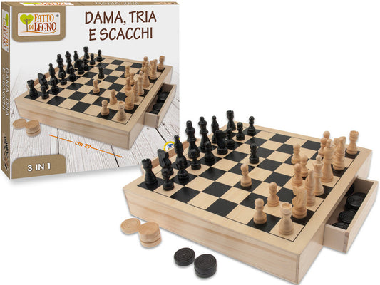 DAMA SCACCHI TRIA IN LEGNO