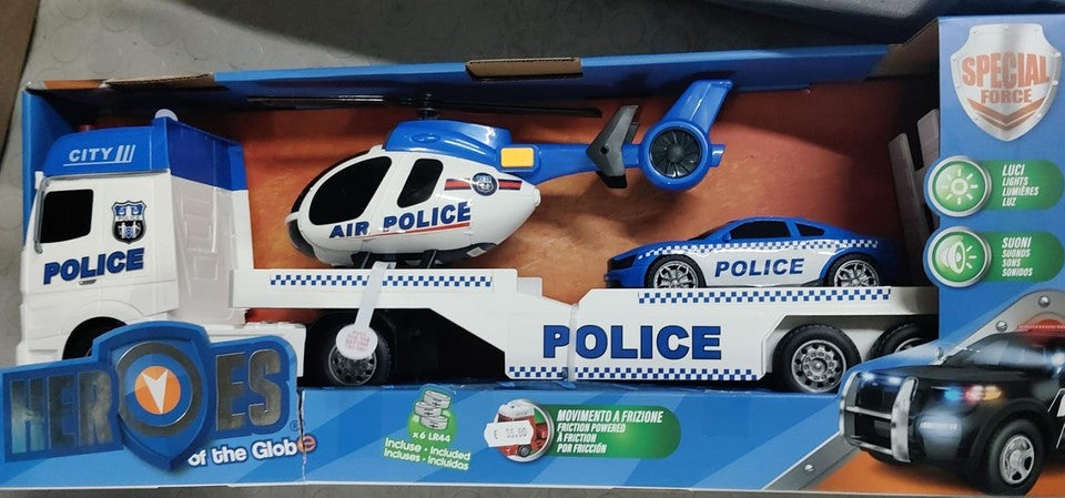 CAMION PORTAUTO CON VEICOLO CON LUCI E SUONI POLICE