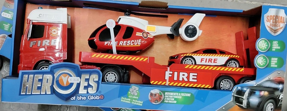 CAMION PORTAUTO CON VEICOLO CON LUCI E SUONI FIRE